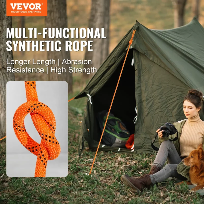 Double Braided Polyester Rope, 1/2 in x 120 ft, 48 Strands, 8000 LBS Breaking Strength Outdoor Climbing Rope, Arborist Rigging Rope for Rock Hiking Camping Swing Rappelling Rescue, Orange/Black - Image 11
