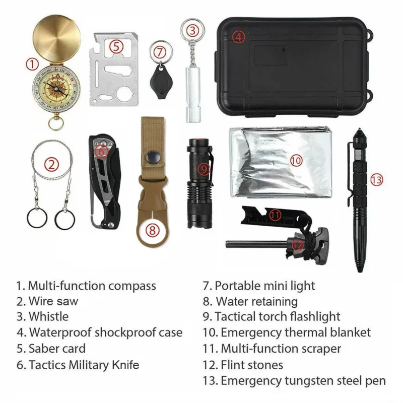 14 in 1 Outdoor Emergency Survival And Safety Gear Kit Camping Tactical Tools SOS EDC Case - Image 13