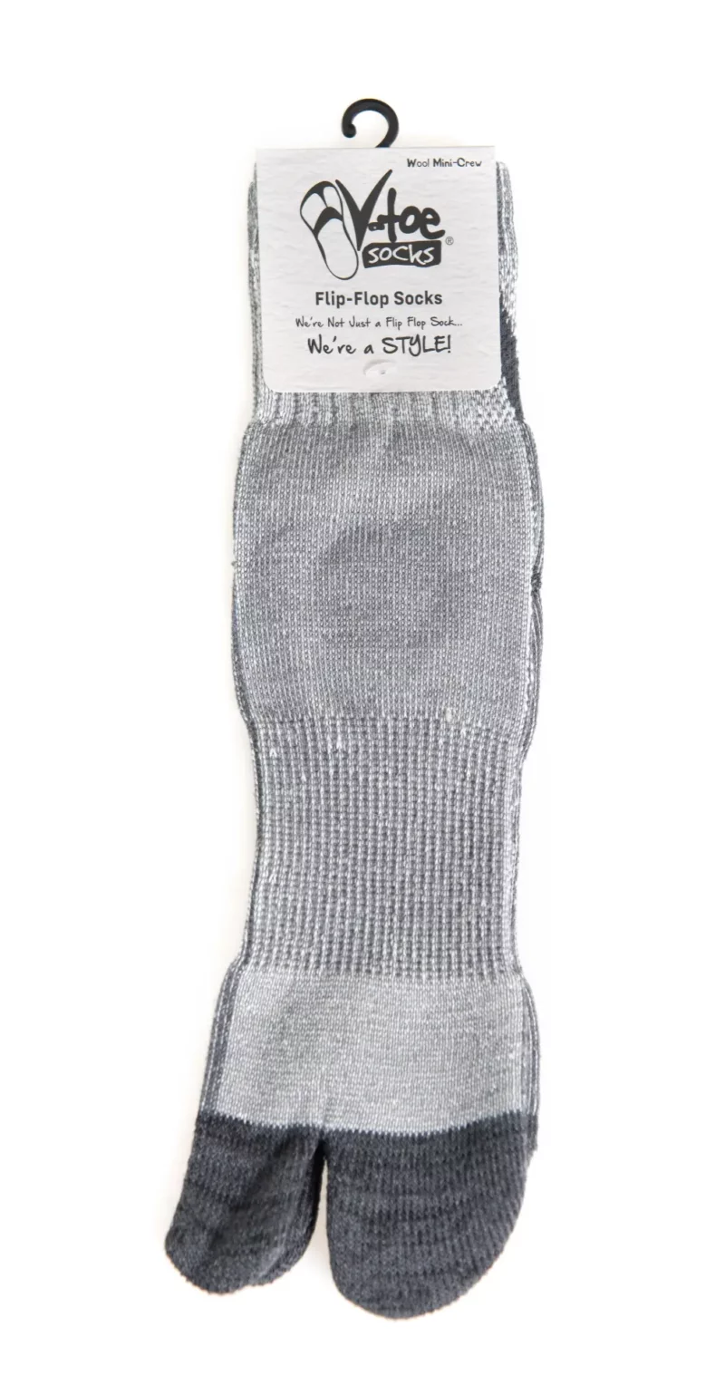 V-Toe Wool Light Grey Casual or Hiking Flip-Flop Tabi Big Toe Chaco Socks - Image 6