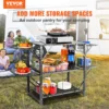 Camping Kitchen Table, One-piece Folding Portable Cook Station with A Carrying Bag, Aluminum Camping Table 4 Iron Side Tables & 2 Shelves, Ideal for Outdoor Picnics, BBQs, Camping, RV Traveling