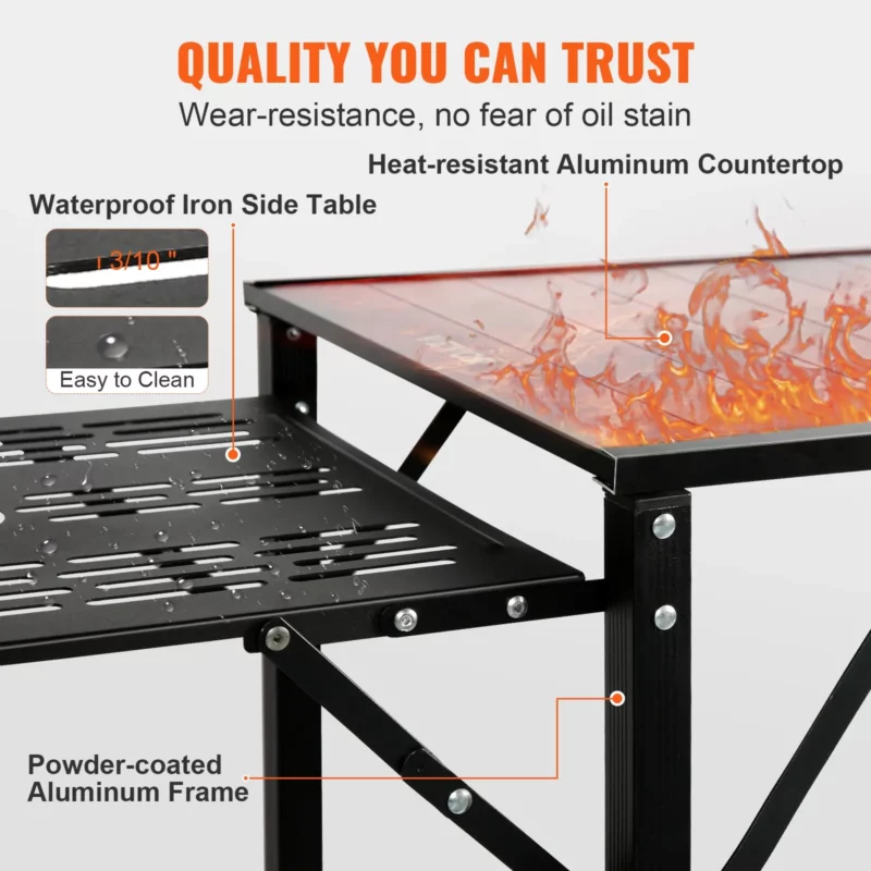 Camping Kitchen Table, One-piece Folding Portable Cook Station with A Carrying Bag, Aluminum Camping Table 4 Iron Side Tables & 2 Shelves, Ideal for Outdoor Picnics, BBQs, Camping, RV Traveling - Image 2