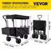 Extra Large Collapsible Garden Cart with Removable Canopy, Folding Wagon Utility Carts with Wheels and Rear Storage, Wagon Cart for Garden, Camping, Grocery Cart, Shopping Cart, Black - Image 6