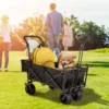 Extra Large Collapsible Garden Cart with Removable Canopy, Folding Wagon Utility Carts with Wheels and Rear Storage, Wagon Cart for Garden, Camping, Grocery Cart, Shopping Cart, Black - Image 7