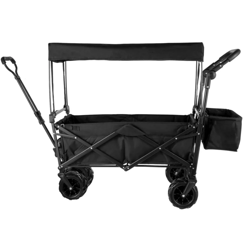 Extra Large Collapsible Garden Cart with Removable Canopy, Folding Wagon Utility Carts with Wheels and Rear Storage, Wagon Cart for Garden, Camping, Grocery Cart, Shopping Cart, Black - Image 9