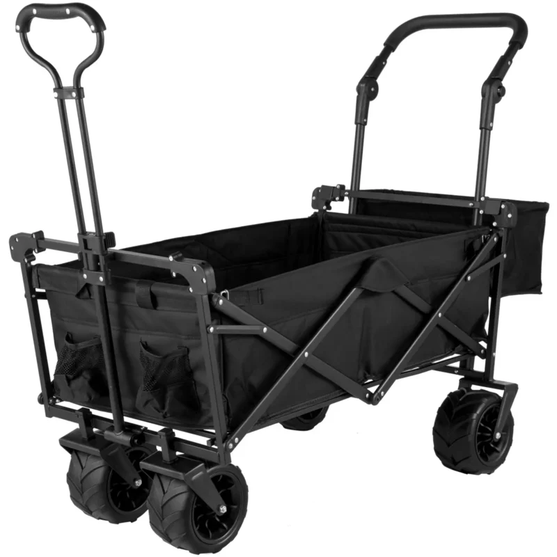 Extra Large Collapsible Garden Cart with Removable Canopy, Folding Wagon Utility Carts with Wheels and Rear Storage, Wagon Cart for Garden, Camping, Grocery Cart, Shopping Cart, Black - Image 10