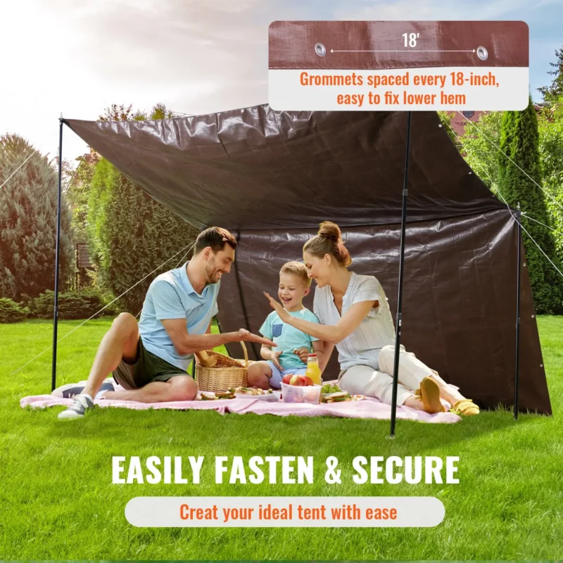 VEVOR Tarp 20x40 ft 16 Mil Extra Thick, Waterproof Poly Plastic Tarps Cover, Multi-Purpose Outdoor Tarpaulin with Grommets & Reinforced Edges for Truck, RV, Boat, Camping (Brown) - Image 5