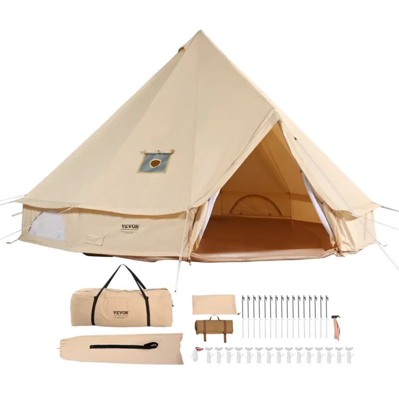 VEVOR Canvas Bell Tent, 4 Seasons 7 m/22.97 ft Yurt Tent, Canvas Tent for Camping with Stove Jack, Breathable Tent Holds up to 12 People, Family Camping Outdoor Hunting Party - Image 8