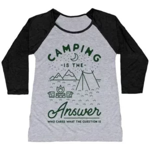 CAMPING IS THE ANSWER WOMEN'S TRI-BLEND BASEBALL TEE