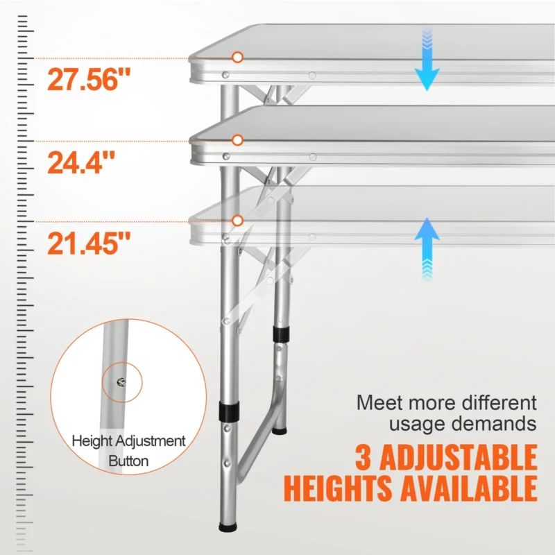 Camping Kitchen Table, Quick set-up Folding Camping Table, 3 Adjustable Heights, MDF Camping Table, Ideal for Outdoor Picnics, BBQs, Camping, RV Traveling - Image 5