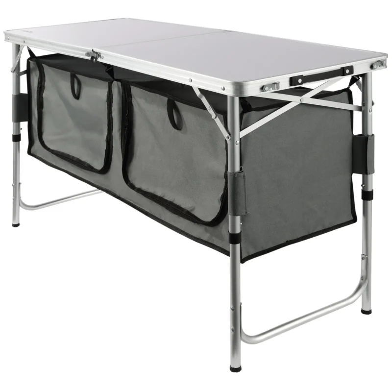 Camping Kitchen Table, Quick set-up Folding Camping Table, 3 Adjustable Heights, MDF Camping Table, Ideal for Outdoor Picnics, BBQs, Camping, RV Traveling - Image 9