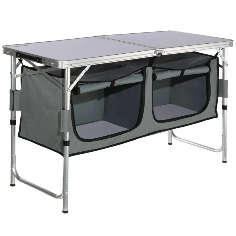 Camping Kitchen Table, Quick set-up Folding Camping Table, 3 Adjustable Heights, MDF Camping Table, Ideal for Outdoor Picnics, BBQs, Camping, RV Traveling - Image 10