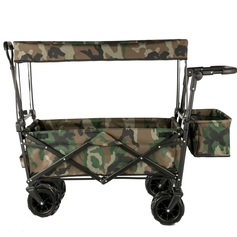Collapsible Folding Wagon with Removable Canopy, Heavy Duty Foldable Wagon Utility Cart for Garden, Camping, Grocery Cart, Beach Wagon Cart with Wheels and Rear Storage, Camouflage - Image 9