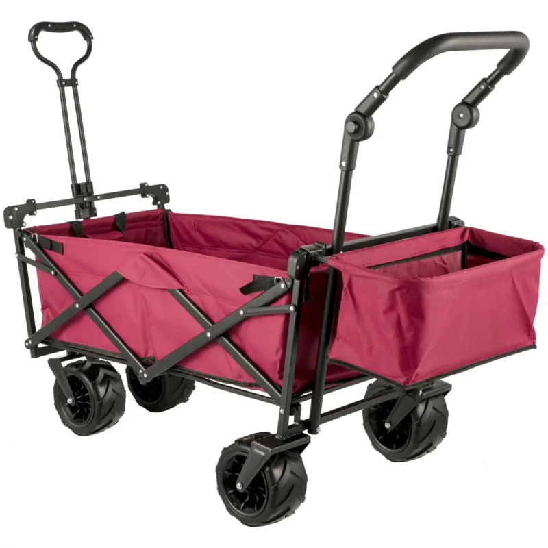 Extra Large Collapsible Garden Cart with Removable Canopy, Folding Wagon Utility Carts with Wheels and Rear Storage, Wagon Cart for Garden, Camping, Grocery Cart, Shopping Cart, Red - Image 8