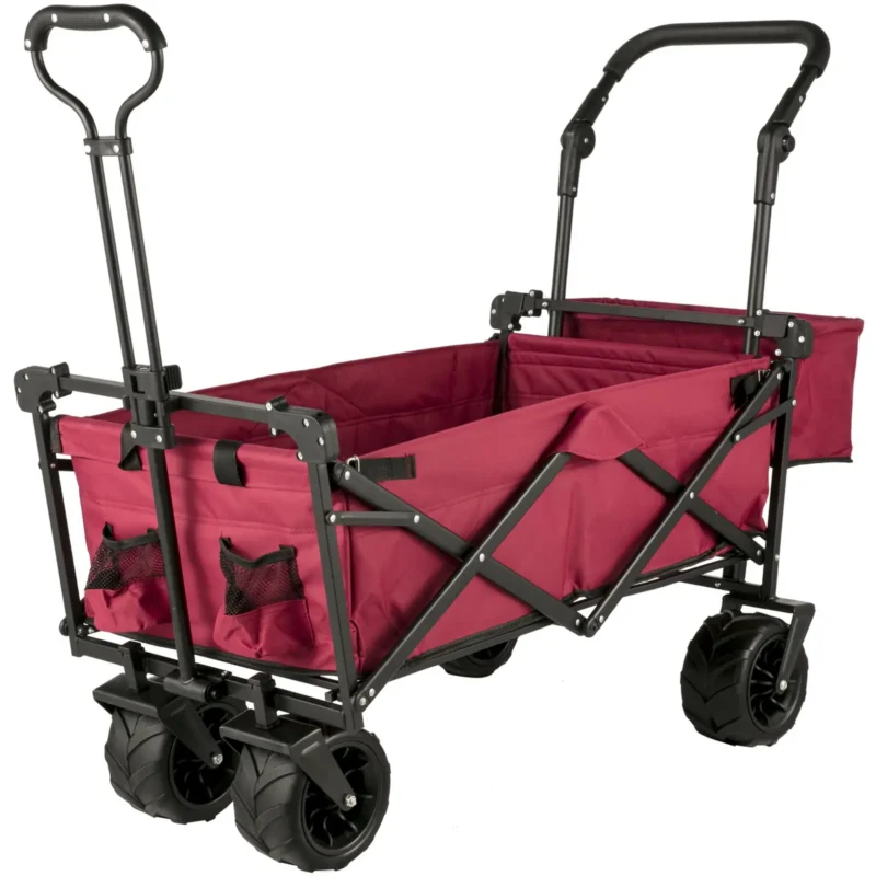 Extra Large Collapsible Garden Cart with Removable Canopy, Folding Wagon Utility Carts with Wheels and Rear Storage, Wagon Cart for Garden, Camping, Grocery Cart, Shopping Cart, Red - Image 10