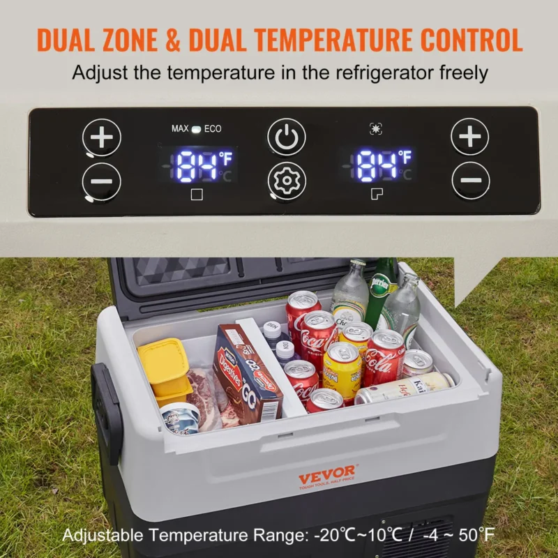 Car Refrigerator, 12 Volt Car Refrigerator Fridge, 48 QT/45 L Dual Zone Portable Freezer, -4-50 Adjustable Range, 12/24V DC and 100-240V AC Compressor Cooler for Outdoor, Camping, Travel, RV - Image 2