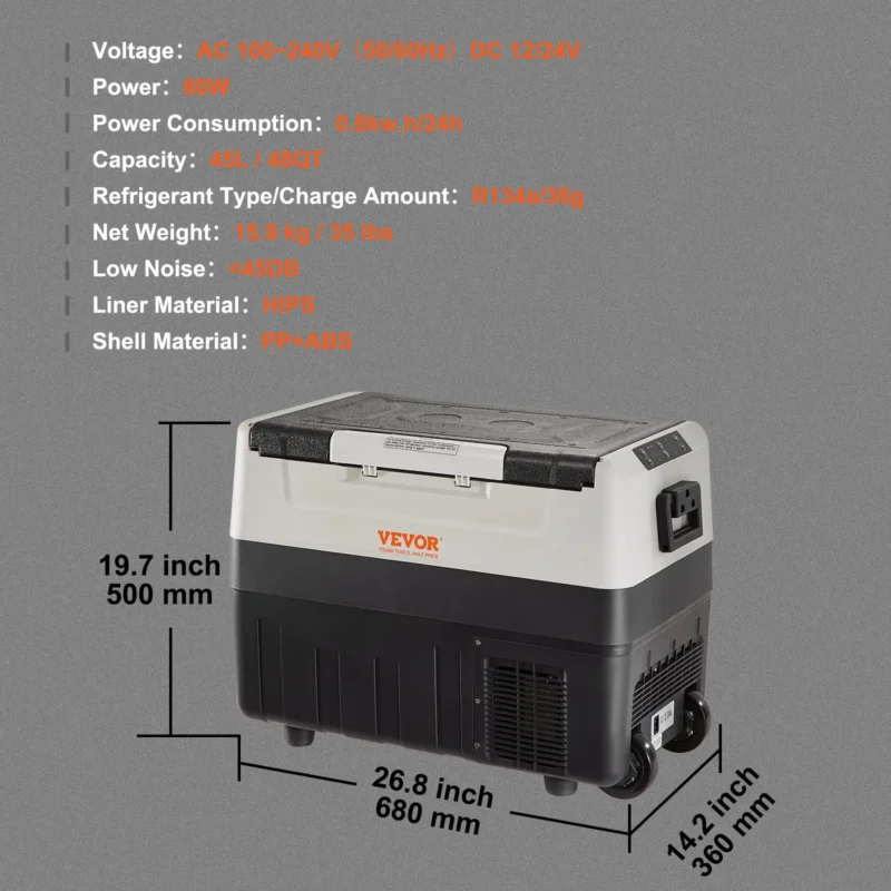 Car Refrigerator, 12 Volt Car Refrigerator Fridge, 48 QT/45 L Dual Zone Portable Freezer, -4-50 Adjustable Range, 12/24V DC and 100-240V AC Compressor Cooler for Outdoor, Camping, Travel, RV - Image 6