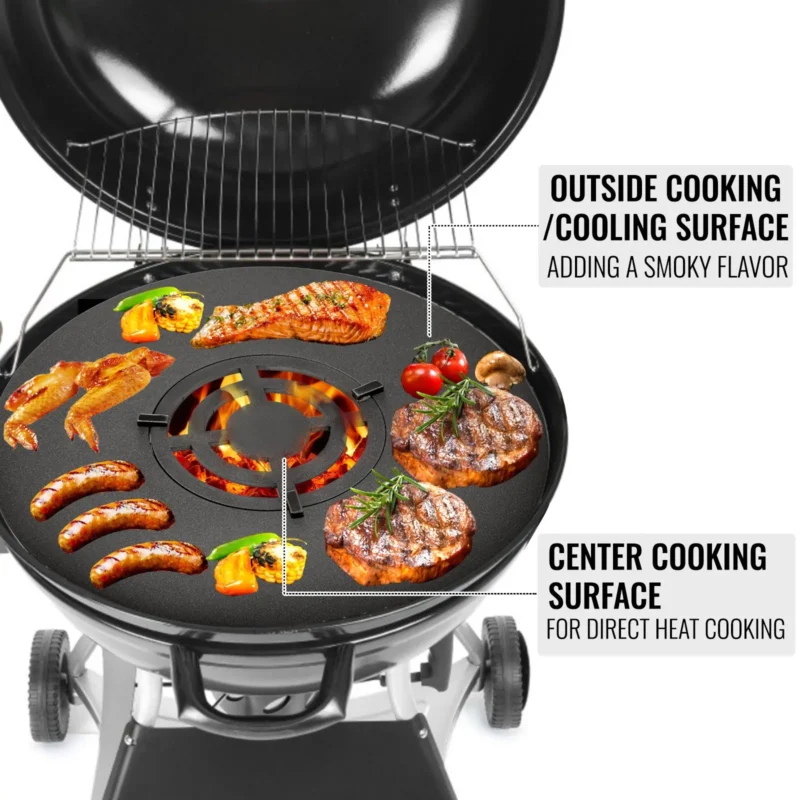40" Replacement BBQ Grill Griddle Grate, Carbon Steel Griddle Grill with Center Grate, Easy Maintenance Grate Insert For 18 Inch Kettle BBQ, Griddle Grill Attachment for Round Grills, Burgers - Image 3