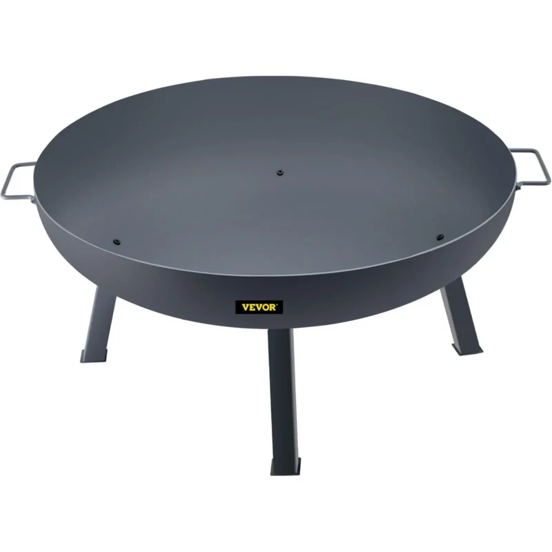 Fire Pit Bowl, 34-Inch Diameter Round Carbon Steel Fire Bowl, Wood Burning for Outdoor Patios, Backyards & Camping Uses, with A Drain Hole, Portable Handles and A Firewood Stick, Black - Image 8