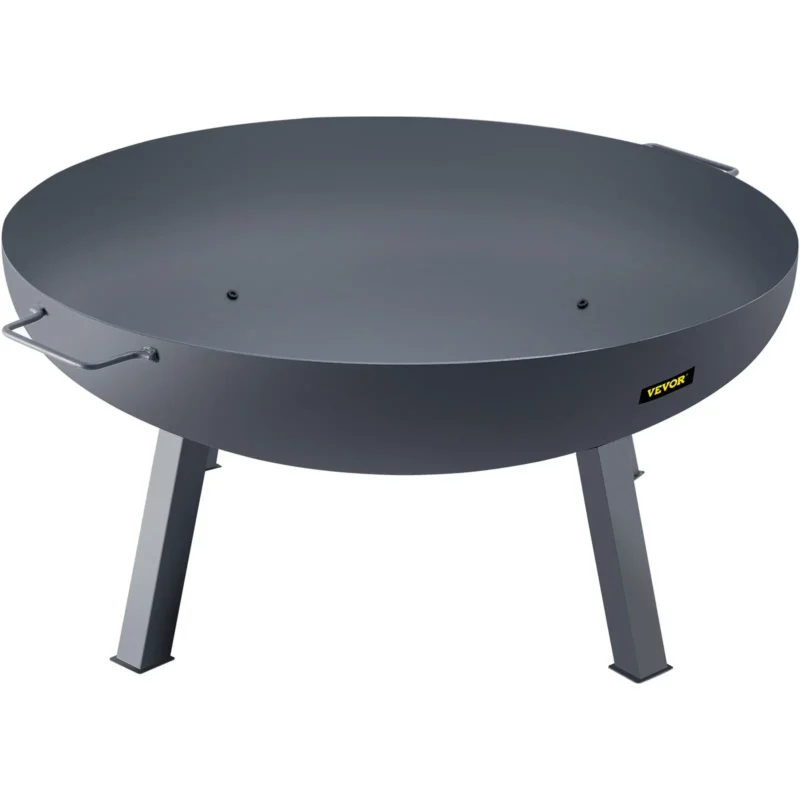 Fire Pit Bowl, 34-Inch Diameter Round Carbon Steel Fire Bowl, Wood Burning for Outdoor Patios, Backyards & Camping Uses, with A Drain Hole, Portable Handles and A Firewood Stick, Black - Image 9