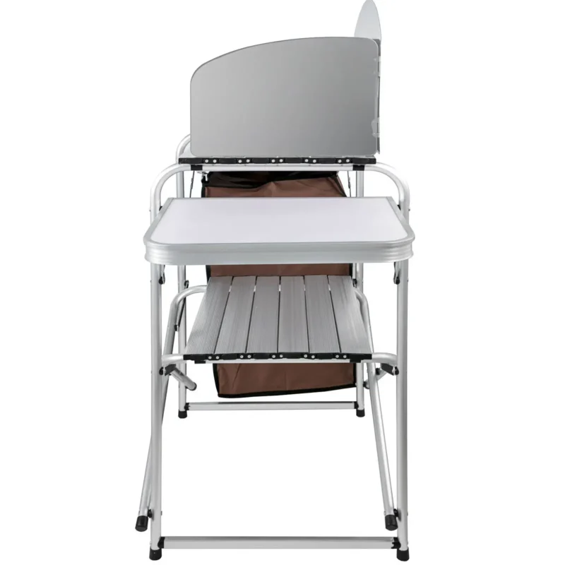 Camping Kitchen Table Picnic Cabinet Folding Cooking Storage Rack Portable Brown - Image 7