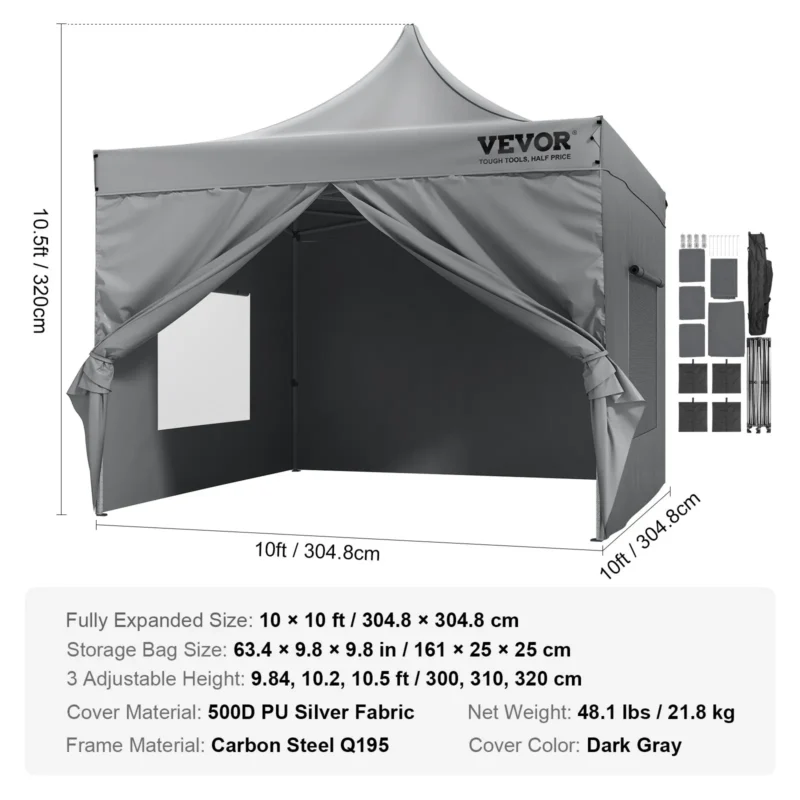 10x10 FT Pop up Canopy with Removable Sidewalls, Instant Canopies Portable Gazebo & Wheeled Bag, UV Resistant Waterproof, Enclosed Canopy Tent for Outdoor Events, Patio, Backyard, Party, Camping - Image 7