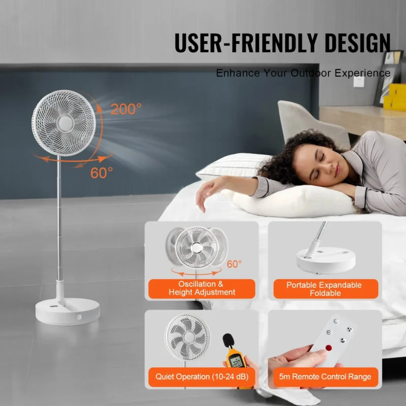 Portable Fan Rechargeable 13 inch, Battery Powered Fan with LED Lantern, 4 Speeds Adjustable & 45/90Automatic Swivel & Timer , USB Battery Operated Fans for Travel Bedroom Home Camping Office - Image 4