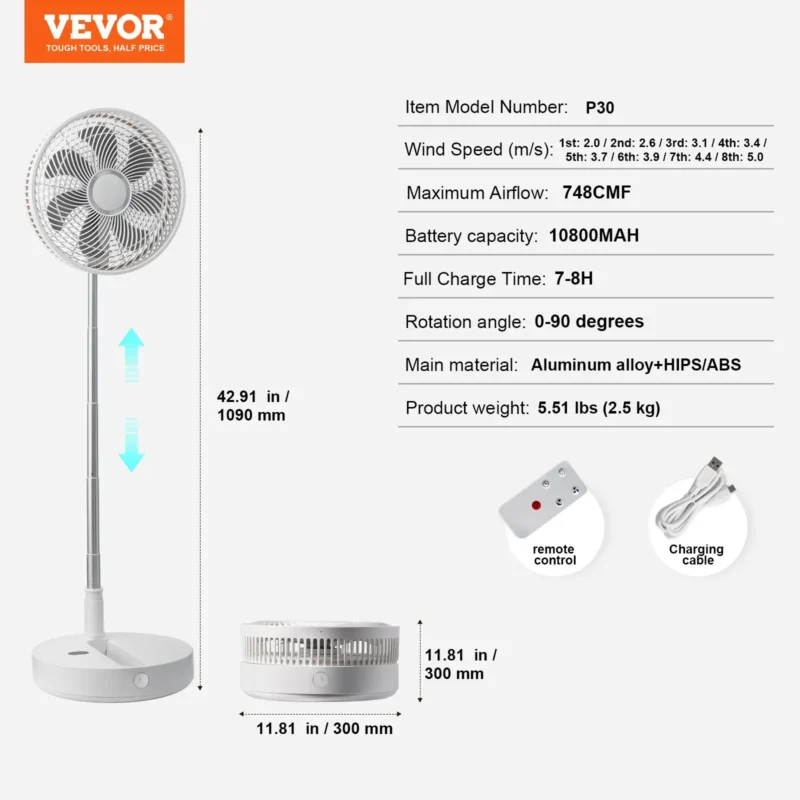 Portable Fan Rechargeable 13 inch, Battery Powered Fan with LED Lantern, 4 Speeds Adjustable & 45/90Automatic Swivel & Timer , USB Battery Operated Fans for Travel Bedroom Home Camping Office - Image 6