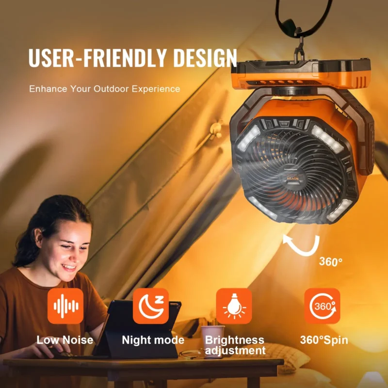 Portable Fan Rechargeable 13 inch, Battery Powered Fan with LED Lantern, 4 Speeds Adjustable & 45/90Automatic Swivel & Timer , USB Battery Operated Fans for Travel Bedroom Home Camping Office - Image 13