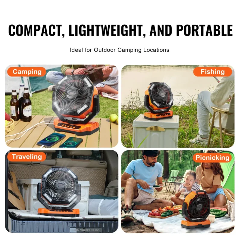 Portable Fan Rechargeable 13 inch, Battery Powered Fan with LED Lantern, 4 Speeds Adjustable & 45/90Automatic Swivel & Timer , USB Battery Operated Fans for Travel Bedroom Home Camping Office - Image 14