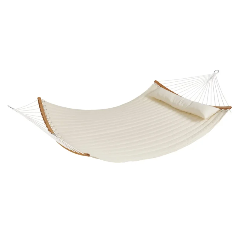 Double Quilted Fabric Hammock, 12 FT Double Hammock with Curved Spreader Bars, 2 Person Quilted Hammock with Detachable Pillow and Chains for Camping Outdoor Patio Yard Beach, 480 lbs Capacity - Image 9