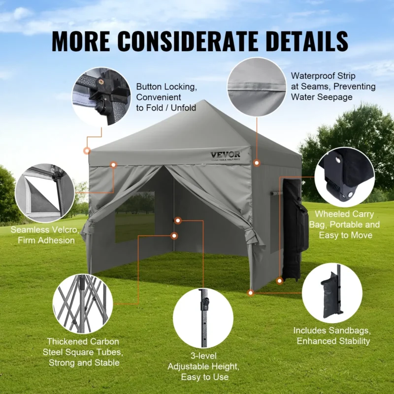10x10 FT Pop up Canopy with Removable Sidewalls, Instant Canopies Portable Gazebo & Wheeled Bag, UV Resistant Waterproof, Enclosed Canopy Tent for Outdoor Events, Patio, Backyard, Party, Camping - Image 14