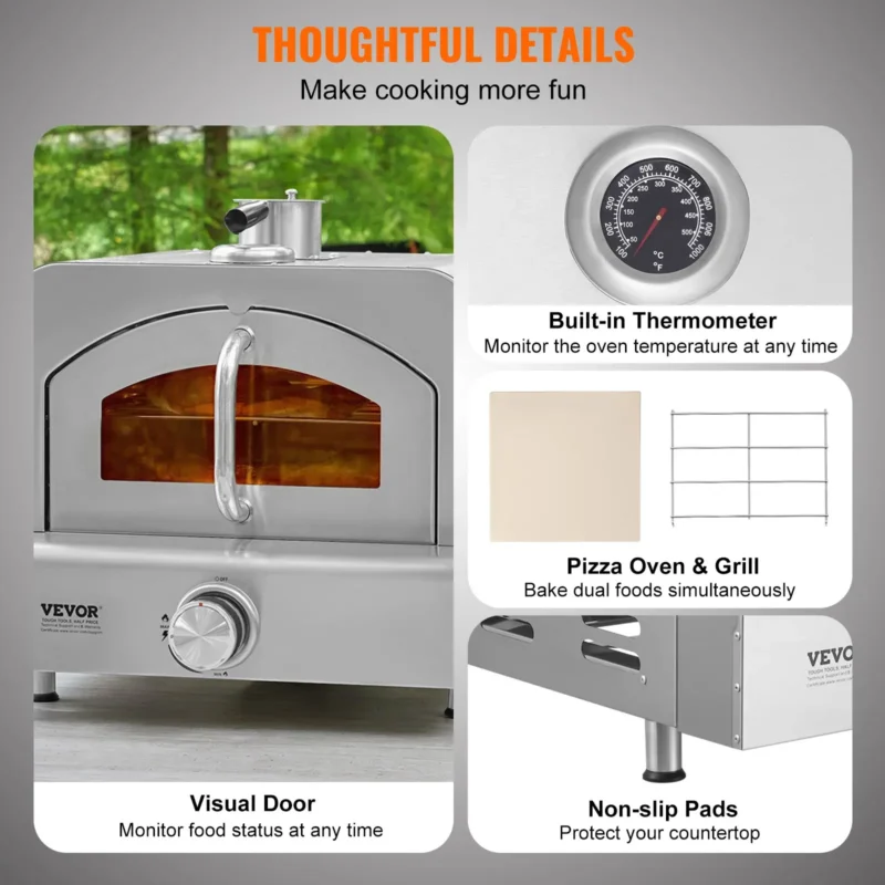 11" Outdoor Pizza Oven Portable Gas Oven 430 Stainless Steel for Camping - Image 2