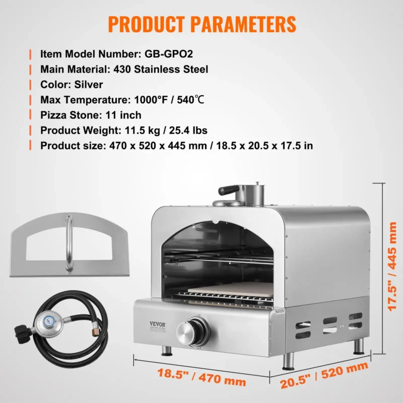 11" Outdoor Pizza Oven Portable Gas Oven 430 Stainless Steel for Camping - Image 4