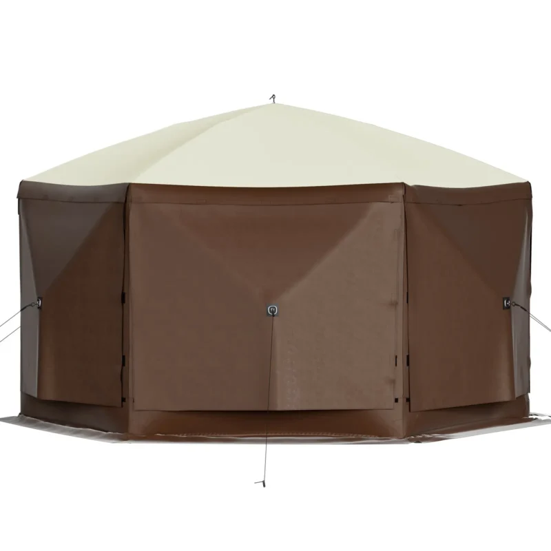Camping Gazebo Screen Tent, 12*12ft, 6 Sided Pop-up Canopy Shelter Tent with Mesh Windows, Portable Carry Bag, Stakes, Large Shade Tents for Outdoor Camping, Lawn and Backyard, Brown/Beige - Image 22