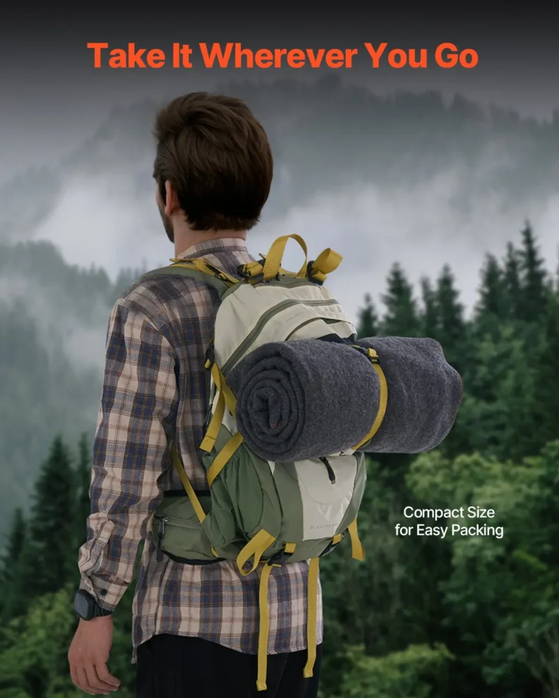Wool Camping Blanket 64" x 88" Warm for Camping Hiking Travel Light Grey - Image 5