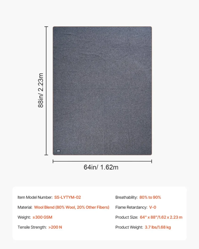 Wool Camping Blanket 64" x 88" Warm for Camping Hiking Travel Light Grey - Image 6