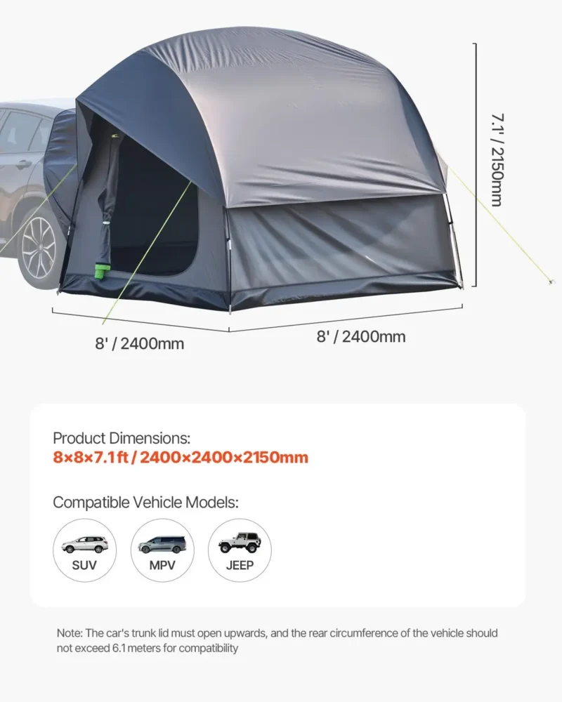 SUV Camping Tent Outdoor SUV Tent with 2 Doors Waterproof for 5-8 Person - Image 4