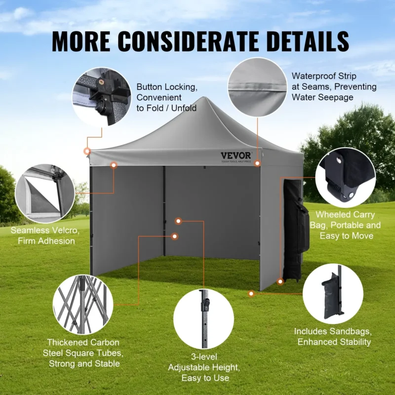 10x10 FT Pop up Canopy with Removable Sidewalls, Instant Canopies Portable Gazebo & Wheeled Bag, UV Resistant Waterproof, Enclosed Canopy Tent for Outdoor Events, Patio, Backyard, Party, Camping - Image 19