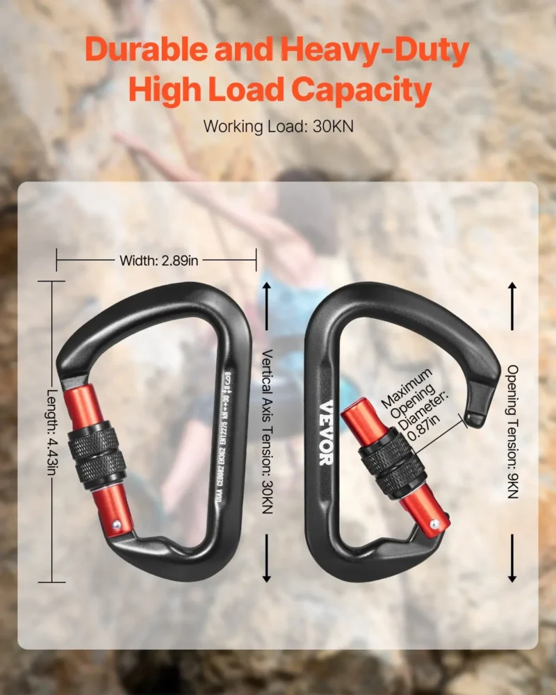 3 PCS Climbing Carabiner Clips Heavy Duty 30 KN for Hiking Rappelling Dog Leash