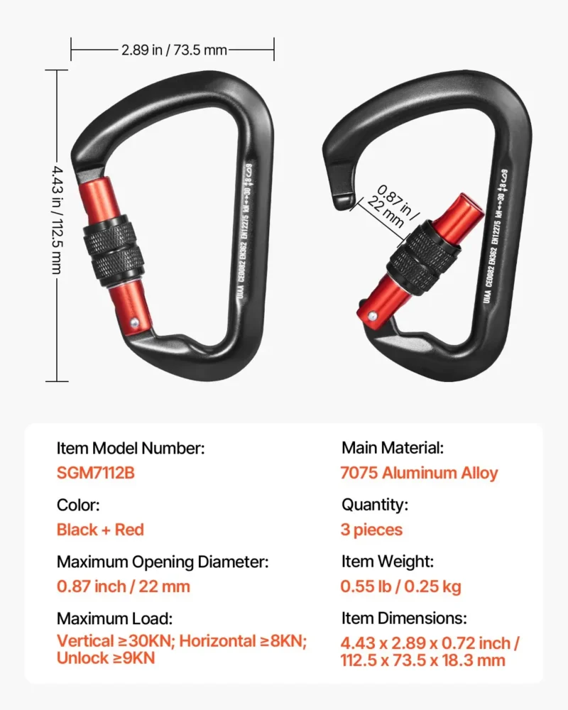 3 PCS Climbing Carabiner Clips Heavy Duty 30 KN for Hiking Rappelling Dog Leash - Image 6